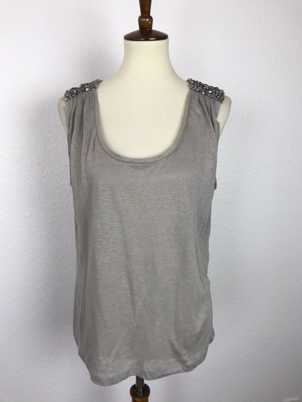 Joie Linen Beaded Shoulder Tank Top Festival Indie Edgy Quiet Luxury Layering